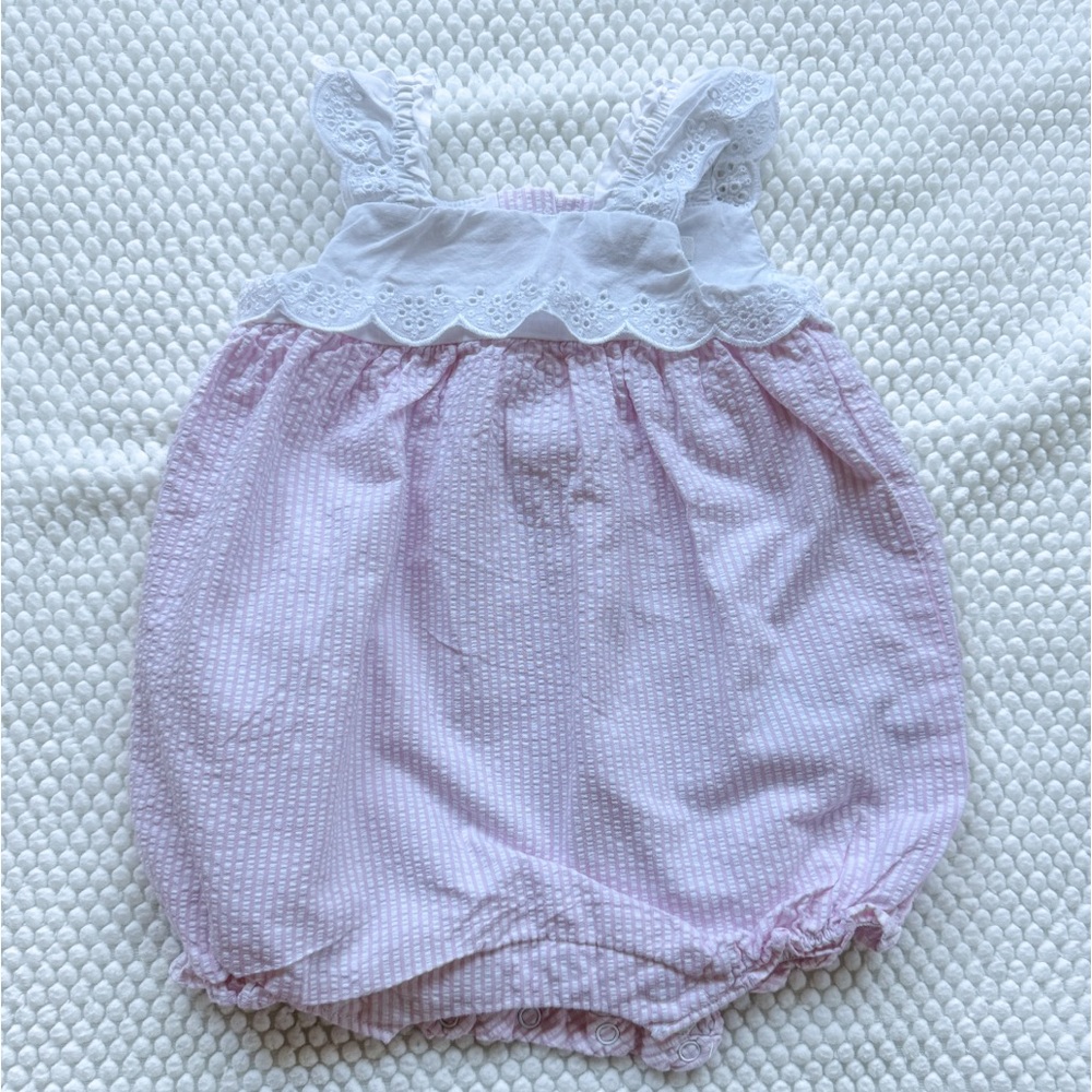 Janie & Jack Eyelet Seersucker Romper - 3-6 Months